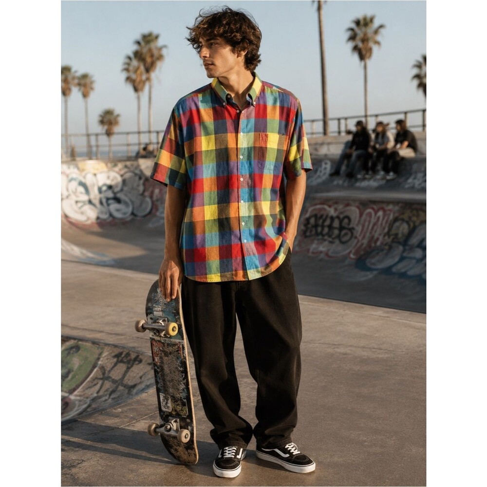 Colorful Plaid Men's Casual Button Down Shirt